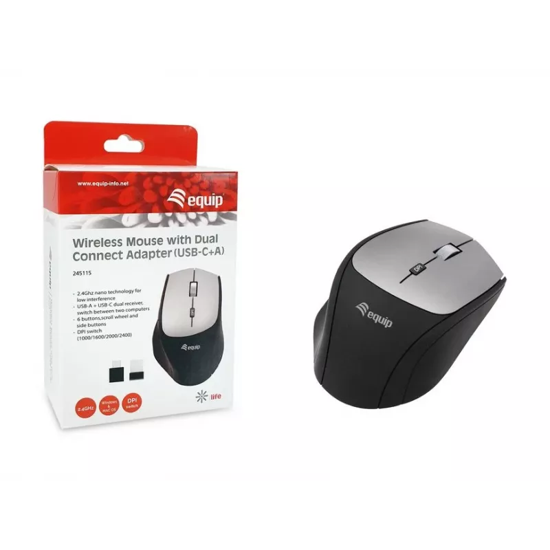 Equip 245115 Rato sem fios com adaptador dual-connect (USB-C+A)