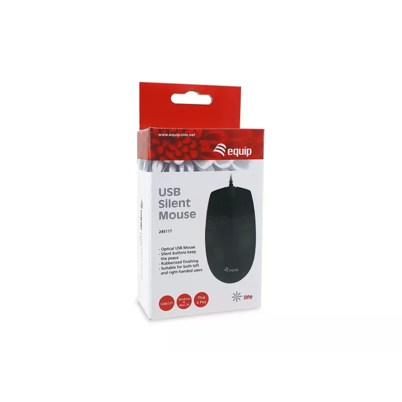Equip Rato USB Silent, ambidestro, ótico, USB Type-A, 1200 DPI, preto