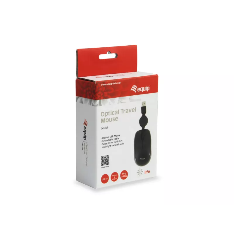 Equip 245103 Rato de viagem ambidestro USB Type-A ótico 1000 DPI