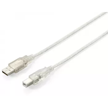 Equip Cabo USB 2.0 Type A para Type B, 3,0 m, transparente prateado