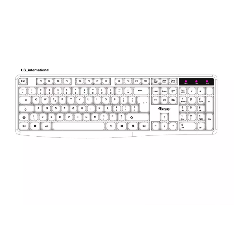 Equip Teclado USB com fios, layout US/internacional (QWERTY), tamanho completo (100%), com fios, USB, QWERTY, preto