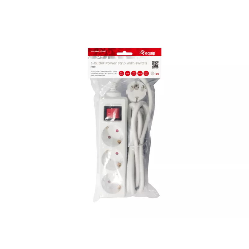 Distribuidor de energia Equip 245551 1,5 m 3 tomadas AC para interior branco