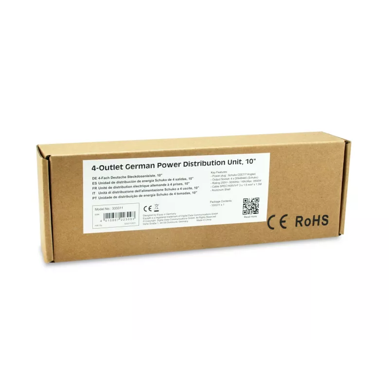 Unidade de distribuição de energia (PDU) Equip 333311 4 saídas AC 1U preto, prateado