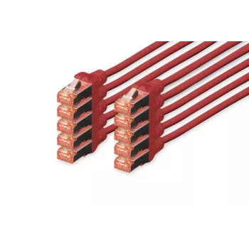 Cabo patch DIGITUS condutor de cobre - CAT6 - S/FTP - Snagless - 25cm - vermelho - pack de 10