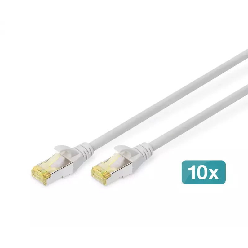 DIGITUS cabo de rede CAT6A S/FTP, 1 m, cinzento, pack de 10