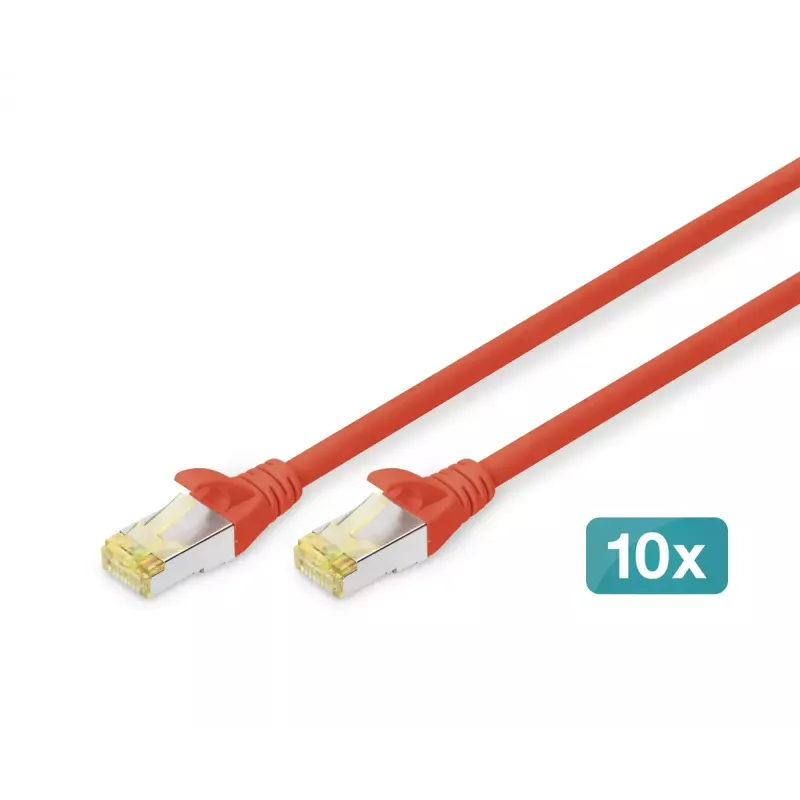 Cabo de rede DIGITUS - CAT6a - S/FTP - Snagless - 3 m - vermelho - pack de 10