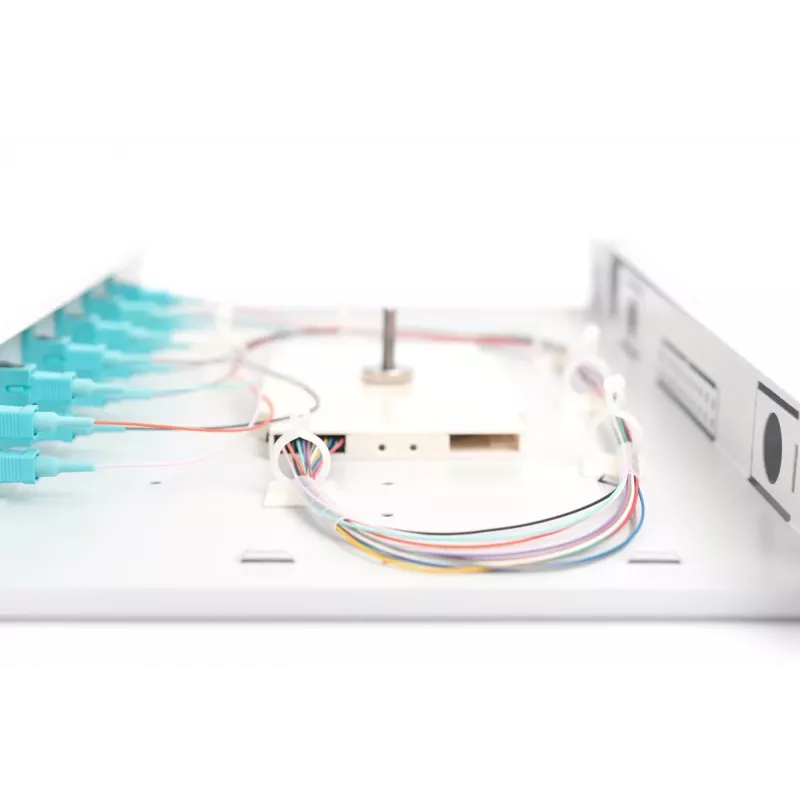 DIGITUS Caixa de emenda deslizante de fibra ótica, 1U, equipada com 6x SC Duplex, incl. parafuso M25, cassete de emenda, pigtails coloridos OM3, adaptadores