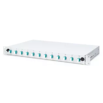 DIGITUS caixa de fusão de fibra ótica, 1HE, equipada com 12x LC-Duplex, incl. parafusos M25, cassete de fusão OM3, pigtails coloridos, adaptador