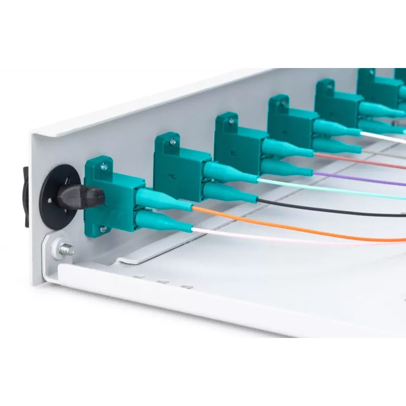DIGITUS caixa de fusão de fibra ótica, 1HE, equipada com 12x LC-Duplex, incl. parafusos M25, cassete de fusão OM3, pigtails coloridos, adaptador