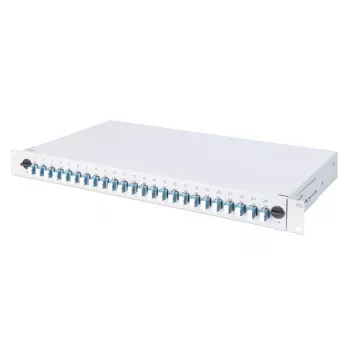 DIGITUS Caixa de emenda deslizante de fibra ótica, 1U, equipada com 24x LC Duplex, incl. parafuso M25, cassete de emenda, pigtails coloridos OM4, adaptadores