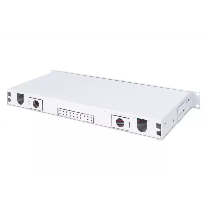 DIGITUS Caixa de emenda deslizante de fibra ótica, 1U, equipada com 24x LC Duplex, incl. parafuso M25, cassete de emenda, pigtails coloridos OM4, adaptadores