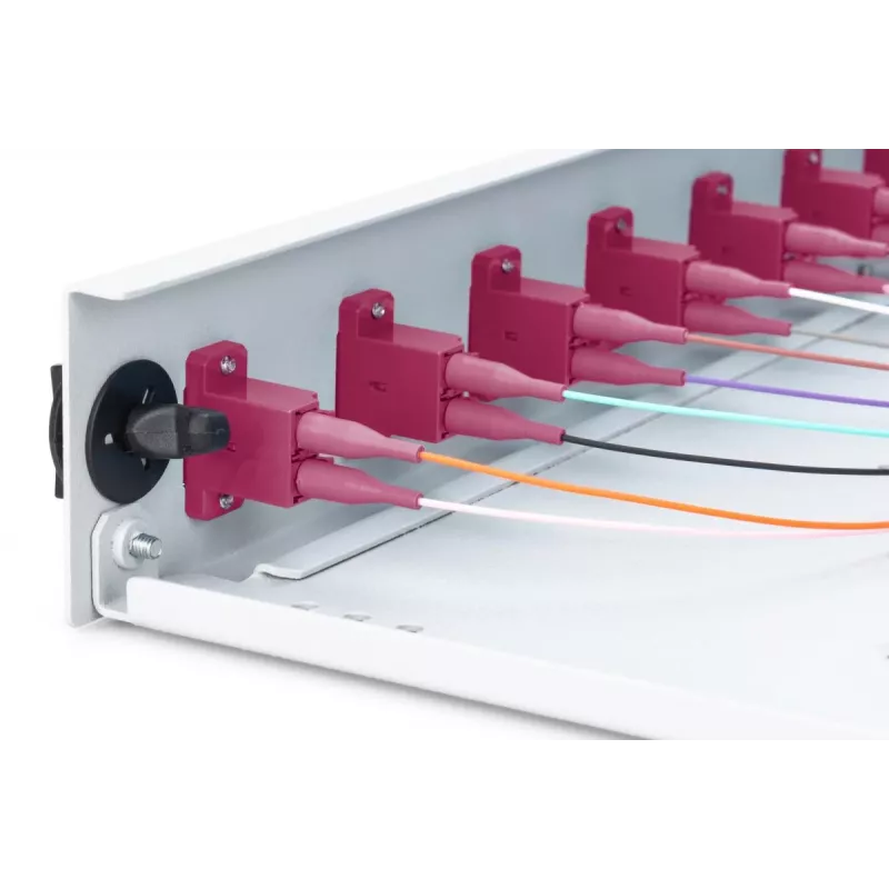DIGITUS Caixa de emenda deslizante de fibra ótica, 1U, equipada com 12x LC Duplex, incl. parafuso M25, cassete de emenda, pigtails coloridos OM4, adaptadores