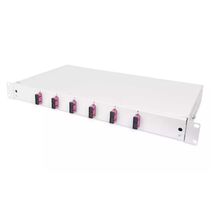 DIGITUS Caixa de emenda de fibra ótica SC OM4 1U 6xSC-DX cassete pigtails acopladores