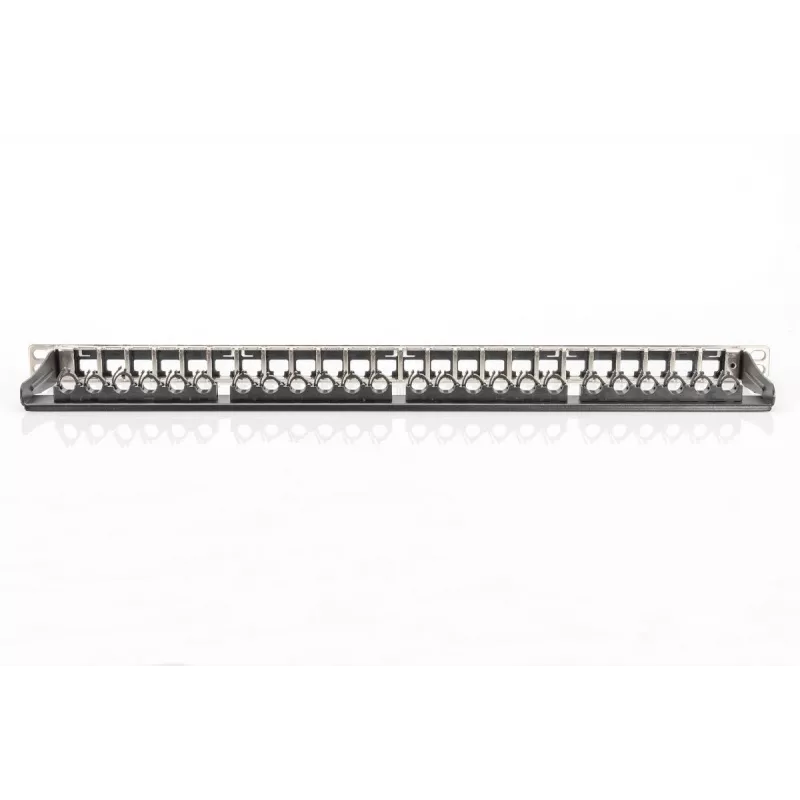 Patch panel modular DIGITUS, blindado 24 portas, campo de identificação, 0,5HE, montagem em rack, cor preto RAL 9005