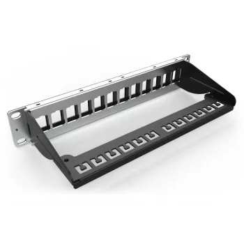 DIGITUS Patch panel modular, blindado 12 portas, em branco, 1U, 254mm (10 polegadas) montagem em rack cor preto RAL 9005