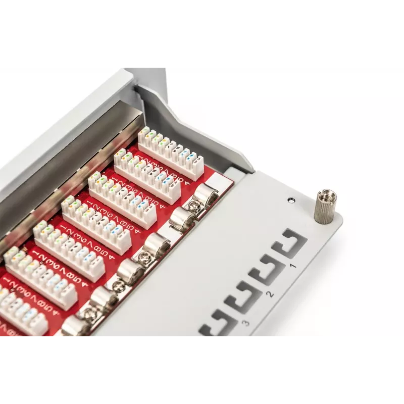 DIGITUS Patch panel CAT6A, blindado, 12 portas campo de identificação, 1U, 10 polegadas montagem em rack, cinzento RAL 7035
