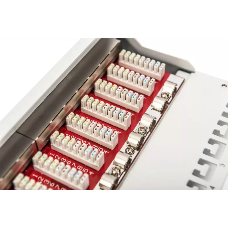DIGITUS Patch panel CAT6A, blindado, 12 portas campo de identificação, 1U, 10 polegadas montagem em rack, cinzento RAL 7035