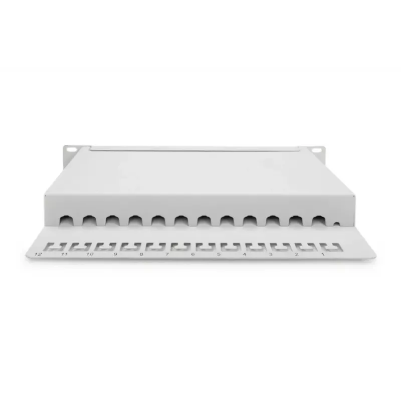 DIGITUS Patch panel CAT6A, blindado, 12 portas campo de identificação, 1U, 10 polegadas montagem em rack, cinzento RAL 7035