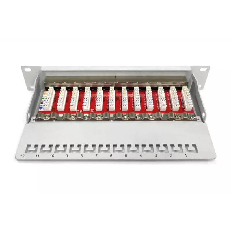 DIGITUS Patch panel CAT6A, blindado, 12 portas campo de identificação, 1U, 10 polegadas montagem em rack, cinzento RAL 7035
