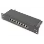 DIGITUS Patch panel CAT6A blindado, 8 portas 1U, 10 polegadas montagem em rack, preto RAL 9005