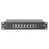 DIGITUS Patch panel CAT6A blindado, 8 portas 1U, 10 polegadas montagem em rack, preto RAL 9005