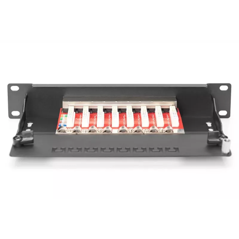 DIGITUS Patch panel CAT6A blindado, 8 portas 1U, 10 polegadas montagem em rack, preto RAL 9005
