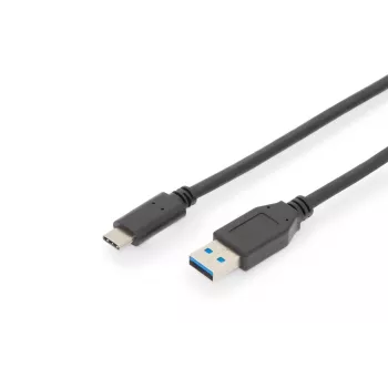 Cabo de ligação USB DIGITUS ASSMANN Type-C para A M/M, 1 m totalmente equipado, Gen2, 3A, 10GB, versão 3.1, CE, preto