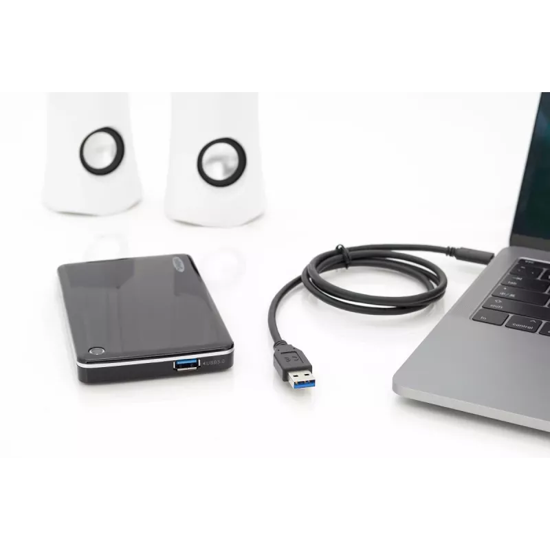 Cabo de ligação USB DIGITUS ASSMANN Type-C para A M/M, 1 m totalmente equipado, Gen2, 3A, 10GB, versão 3.1, CE, preto
