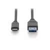Cabo de ligação USB DIGITUS ASSMANN Type-C para A M/M, 1 m totalmente equipado, Gen2, 3A, 10GB, versão 3.1, CE, preto