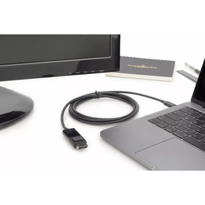 Cabo adaptador DIGITUS USB Type-C, Type-C para DP M/M, 2 m 4K/60 Hz, 32,4 Gbit/s, CE, preto