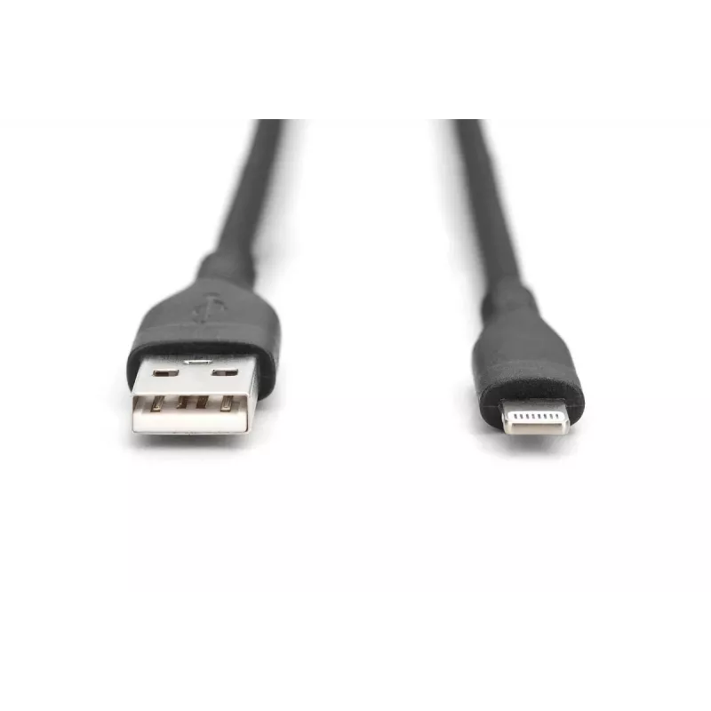 Cabo de carregamento em silicone USB DIGITUS USB-A - Lightning USB 2.0 12W - 1m preto