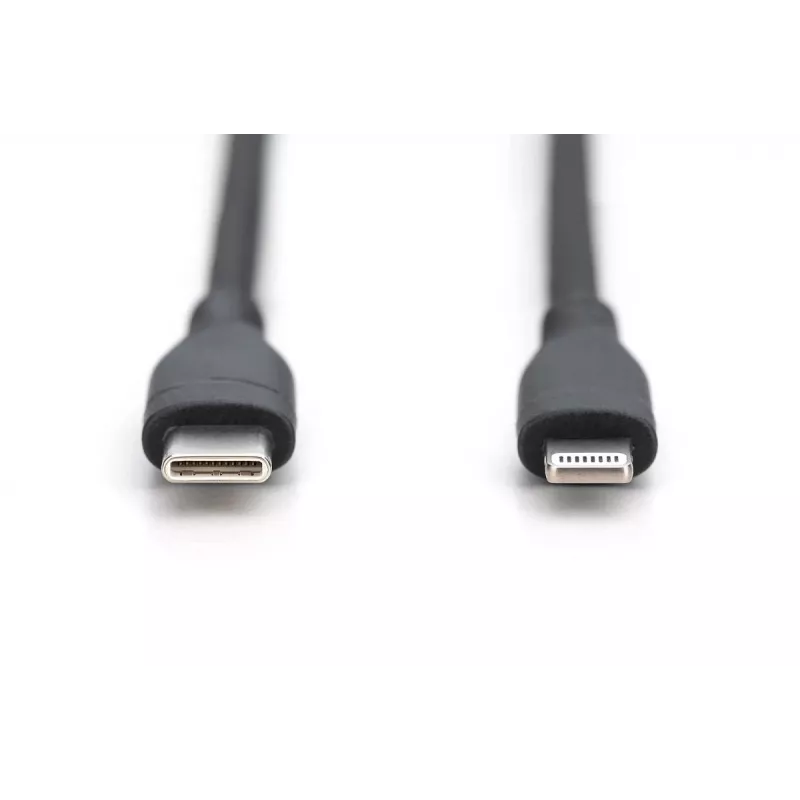 Cabo de carregamento em silicone USB DIGITUS USB-C - Lightning USB 2.0 60W - 1m preto