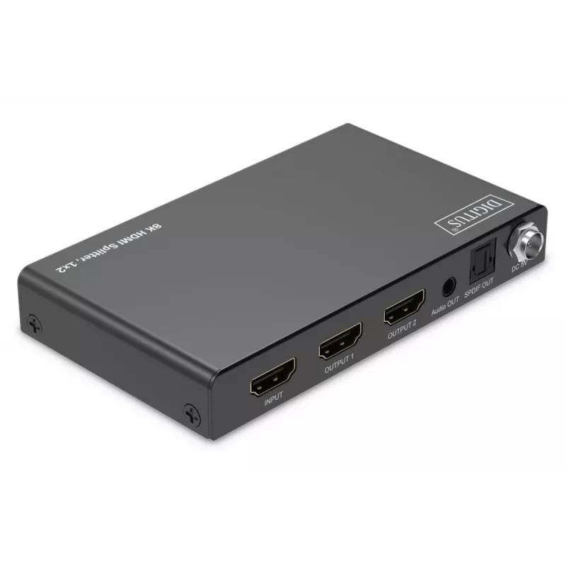 Splitter HDMI DIGITUS 1x2 - 8K/60Hz (4:4:4), Toslink, estéreo, controlo EDID