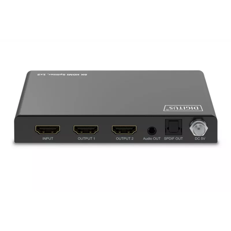 Splitter HDMI DIGITUS 1x2 - 8K/60Hz (4:4:4), Toslink, estéreo, controlo EDID