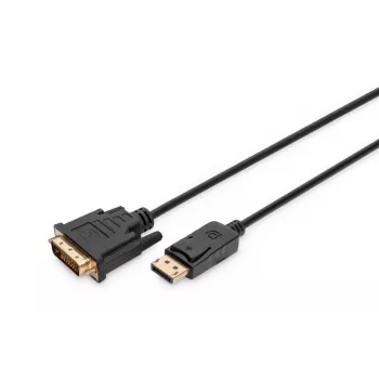Cabo adaptador DisplayPort DIGITUS, DP - DVI (24+1) M/M, 3 m com bloqueio, compatível com DP 1.1a, CE, preto