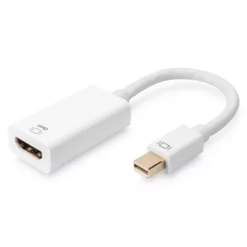 Cabo adaptador DisplayPort DIGITUS ASSMANN, Mini-DP - HDMI Type-A M/F, 20 cm, HDMI Ver. 2.0, ativo, CE, dourado, branco