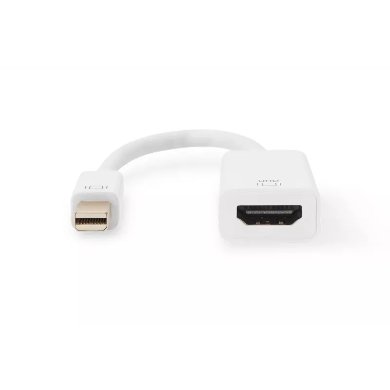 Cabo adaptador DisplayPort DIGITUS ASSMANN, Mini-DP - HDMI Type-A M/F, 20 cm, HDMI Ver. 2.0, ativo, CE, dourado, branco