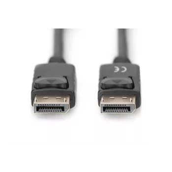 Cabo de ligação DisplayPort DIGITUS, DP M/M, 3 m com bloqueio, DP 1.2, Ultra HD 4K, preto