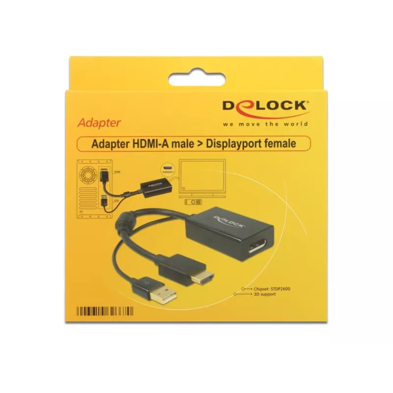 Adaptador HDMI DELOCK A -> DisplayPort macho/fêmea +USB alimentação 4K