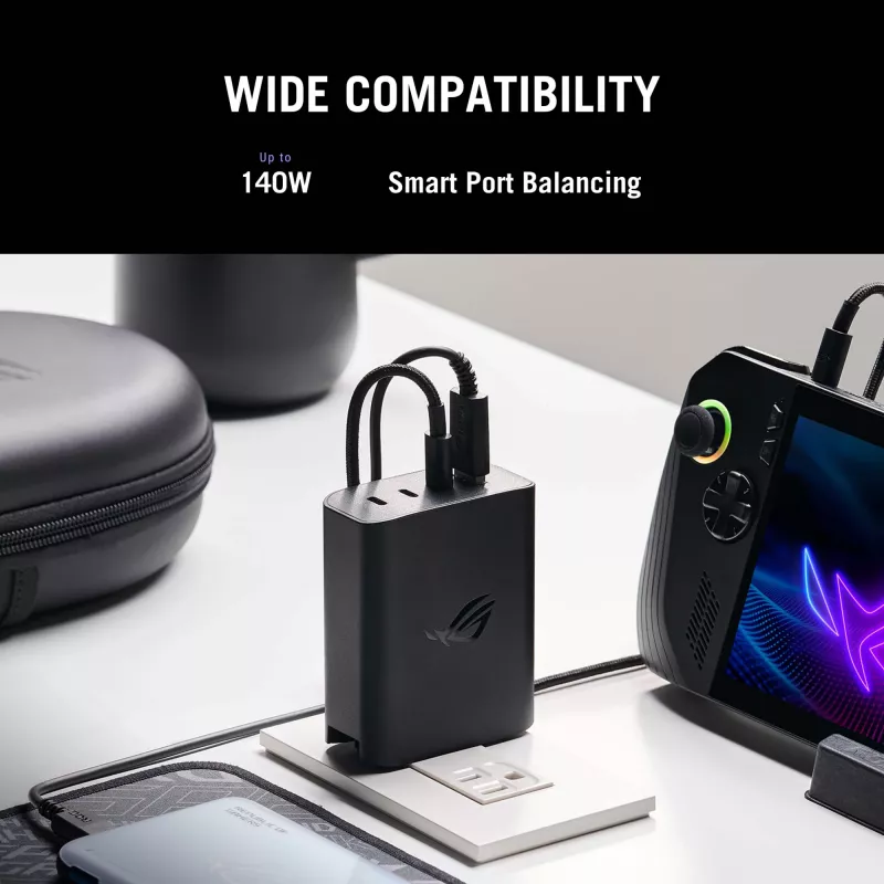 ASUS ROG 140W USB-C GaN Universal preto AC carregamento rápido interior