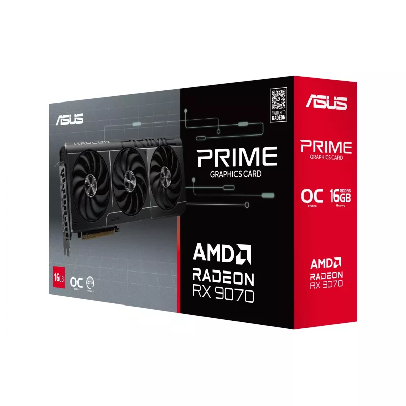 ASUS Prime Radeon RX 9070 OC 16 GB GDDR6 placa gráfica (PRIME-RX9070-O16G), PCIe 5.0, 256 bits, 3x DP, 1x HDMI, 312 mm, 2,5 slots, 3 ventoinhas