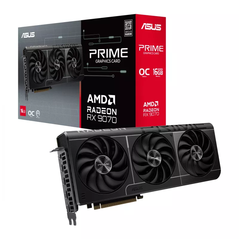 ASUS Prime Radeon RX 9070 OC 16 GB GDDR6 placa gráfica (PRIME-RX9070-O16G), PCIe 5.0, 256 bits, 3x DP, 1x HDMI, 312 mm, 2,5 slots, 3 ventoinhas
