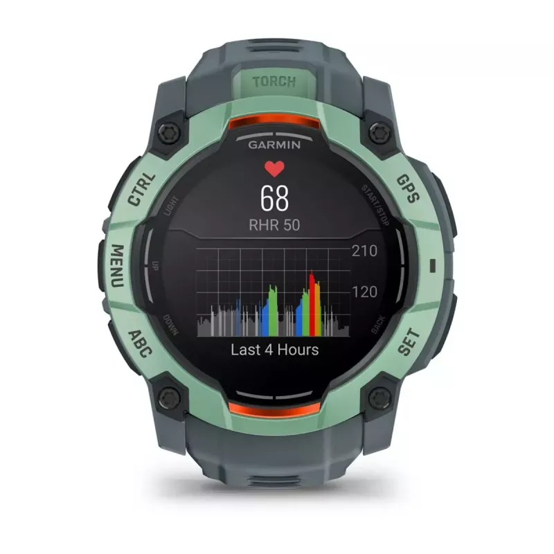 Garmin Instinct 3 AMOLED 50 mm smartwatch (010-03020-01), ecrã tátil de 1,3 polegadas 416x416, GPS, verde Neotropic Twilight