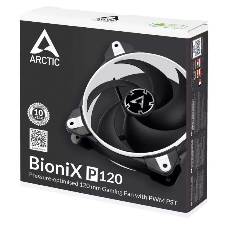 ARCTIC BioniX P120 (branco) – Ventoinha de gaming de 120 mm otimizada para pressão com PWM PST