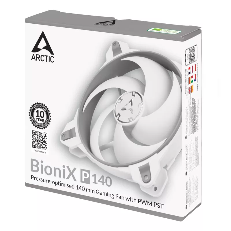 ARCTIC BioniX P140 (cinzento/branco) – Ventoinha de gaming de 140 mm otimizada para pressão com PWM PST