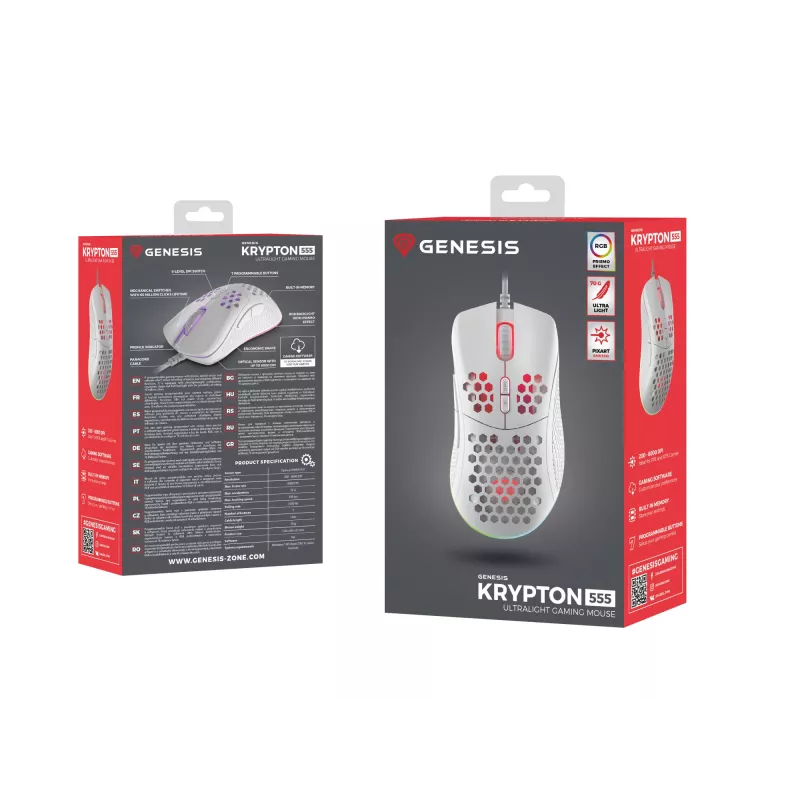 Rato GENESIS Krypton 555 gaming para destro USB Type-A ótico 8000 DPI