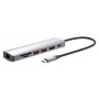 Dock/hub USB-C Manhattan com leitor de cartões, ligações (x5): Ethernet, HDMI, USB-A (x2) e USB-C, com Power Delivery (PD) 100 W – requer carregador USB-C externo (não incluído). Alimentado por USB (não requer fonte de alimentação externa) quando o PD não é utilizado