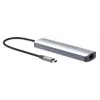 Dock/hub USB-C Manhattan com leitor de cartões, ligações (x5): Ethernet, HDMI, USB-A (x2) e USB-C, com Power Delivery (PD) 100 W – requer carregador USB-C externo (não incluído). Alimentado por USB (não requer fonte de alimentação externa) quando o PD não é utilizado