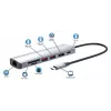 Dock/hub USB-C Manhattan com leitor de cartões, ligações (x5): Ethernet, HDMI, USB-A (x2) e USB-C, com Power Delivery (PD) 100 W – requer carregador USB-C externo (não incluído). Alimentado por USB (não requer fonte de alimentação externa) quando o PD não é utilizado