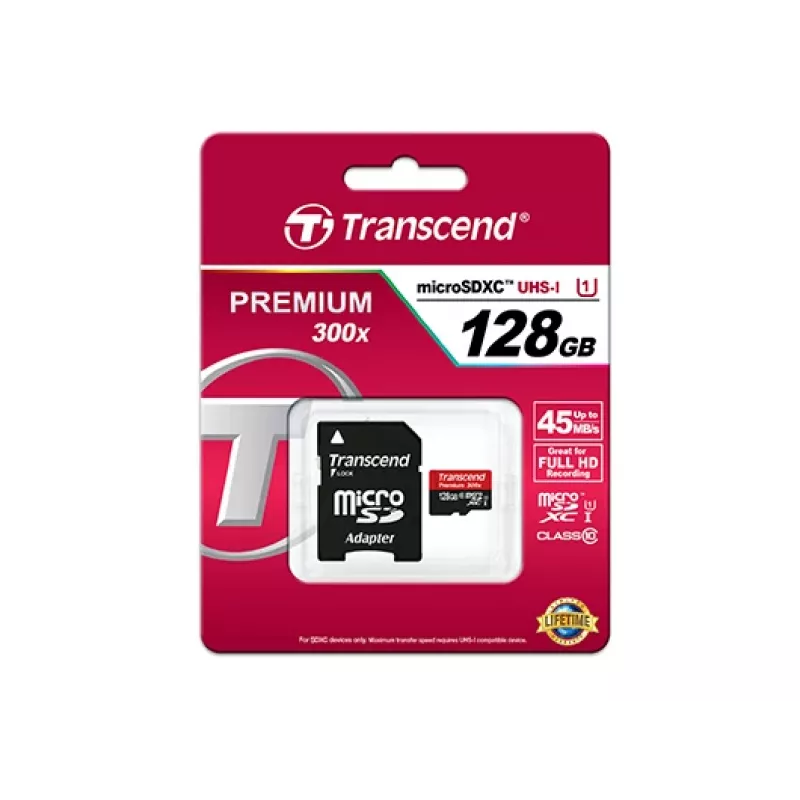 TRANSCEND 128GB Micro SDHC Classe 10 UHS-1 com adaptador